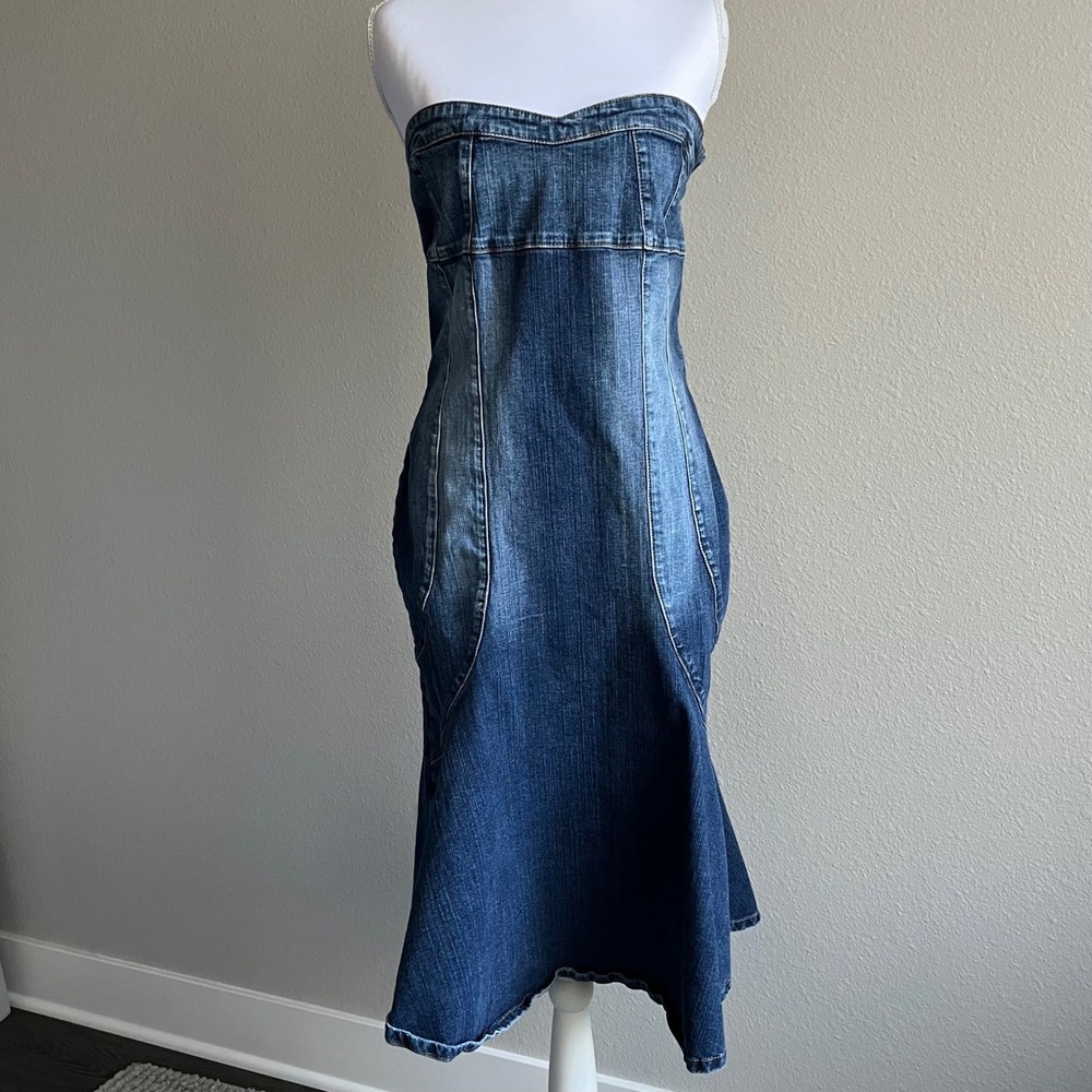VTG Baby Phat Y2K Strapless Denim Mermaid Midi Dress Blue Size 13
